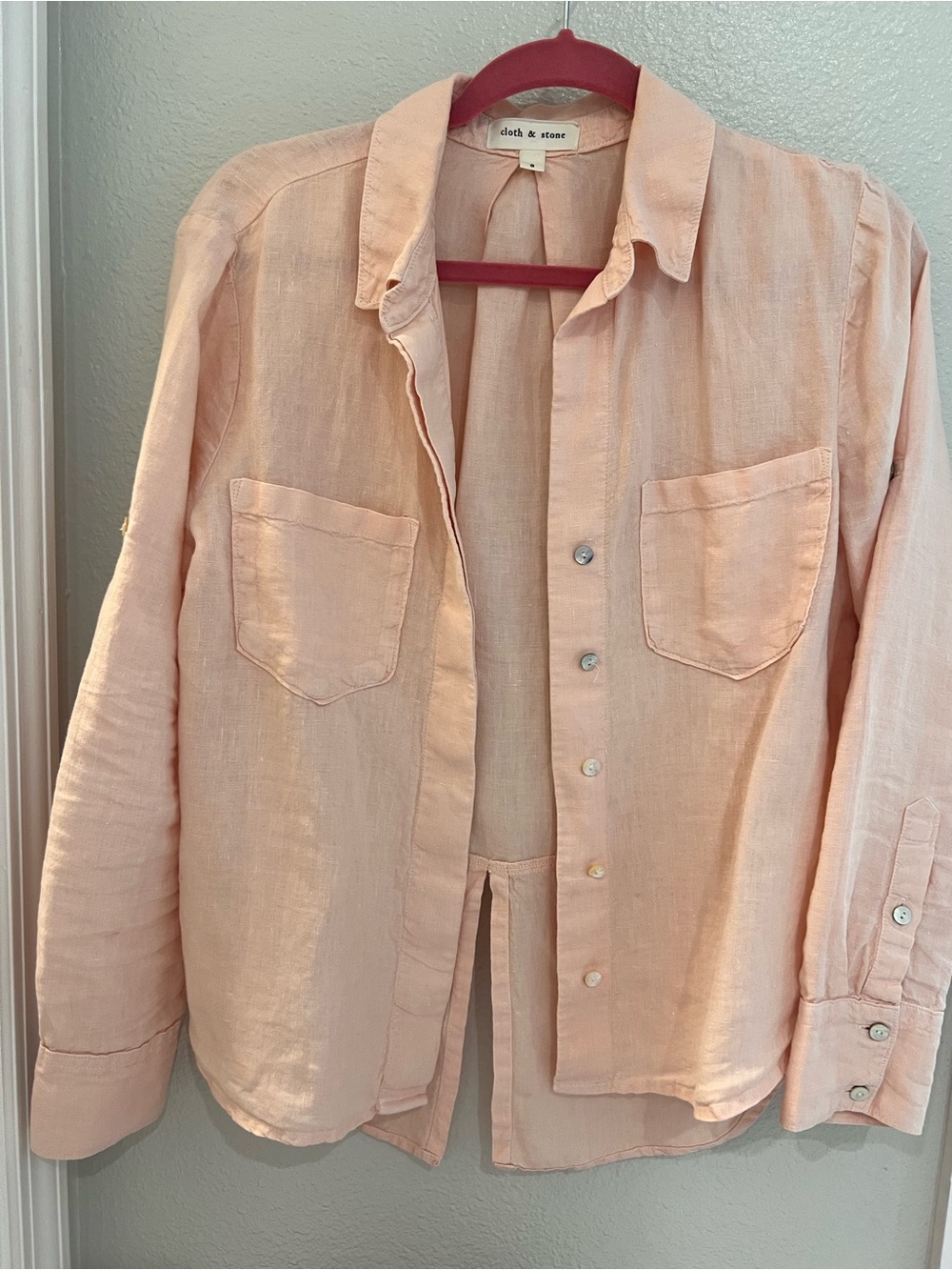 cloth & stone Peach Button-Up Linen Shacket